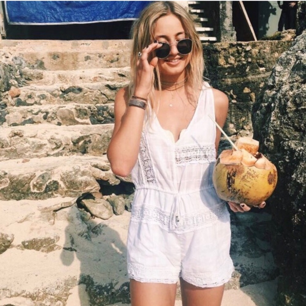 LF white linen crochet romper